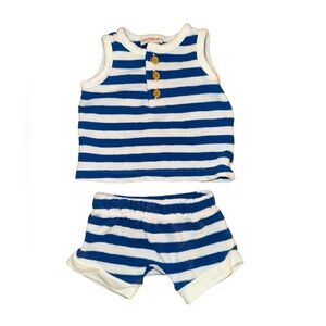 Kid’s Cat & Jack White And Blue Striped Terry Cloth Shirt/Shorts Set. Size NB.